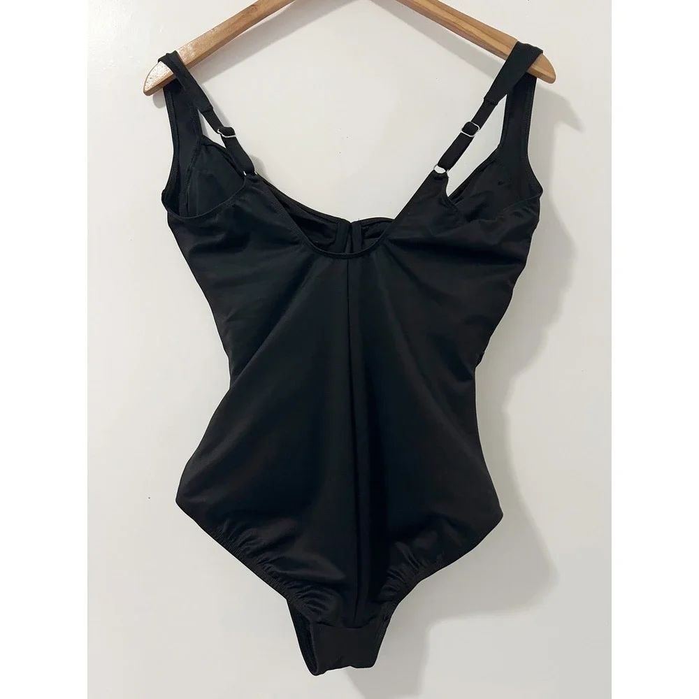 Miraclesuit Sanibel Black One Piece Swimsuit 14DD Surplice Ruched Tummy Control